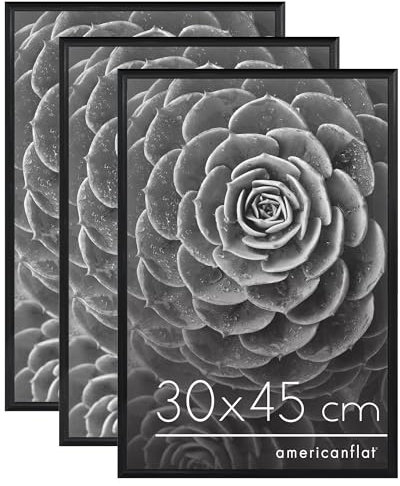 Americanflat Set di 3 Cornici 30x45 cm - Cornici per Foto con Bordo Sottile Nero e Plexiglass - Cornici Nere con Ganci Integrati sul Retro per Appenderle in Orizzontale o Verticale