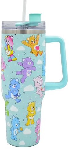 Care Bears 40oz / 1200 ML Tumbler with Straw & Lid | Leak & Spill Proof Travel Mug | Stainless Steel Double Wall Vacuum Insulated Water Bottle with Handle Keeps Cold for 17Hrs or Hot for 5Hrs