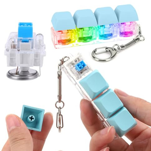 Fiorky Keyboard Fidget Keychain 4 Keys Keyboard Decompression Toys with LED Light Keychain Sensory Toys Fidget Keyboard Clicker Toy for Anxiety Stress Relief