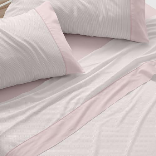 Burrito Blanco | Juego de Sábanas 50% Algodón 50% Poliéster Cama 135 Coral | 3 Piezas: Bajera, Encimera y Funda Almohada | 144 Hilos | Tacto Suave | Larga Duración | Fácil Planchado | Apto Secadora