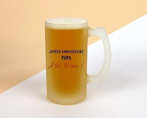 CADEAUX.COM - Verre À Bière Chope Message Papa 90 Ans Personnalisé - Message Personnalisable - Cadeau Anniversaire Papa - Cadeau 90 ans - Cadeau Homme Fete des Peres