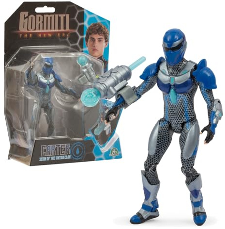 Gormiti - Figura de 15 cm de Scion Carter con Ataque, Gormiti de la Nueva Era, Accesorio con Función de Disparo, Texturas Metálicas y Acabados Plateados, 9 Puntos de Articulación, Famosa (GRV21200)