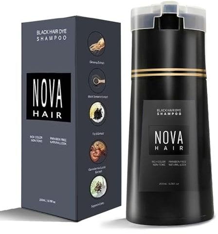 Nova Hair Dye Shampoo,Nova Hair Instant Dye Shampoo,Nova Hair Dye Shampoo 3 in 1, for Men & Women (Black)