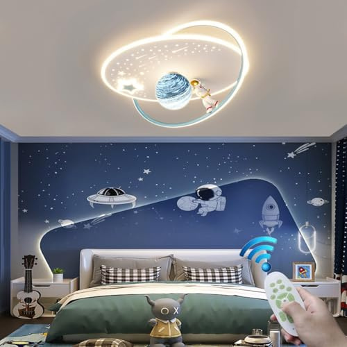 Stesulfr Kinderzimmerlampe LED Modern Deckenlicht Dimmbar Moderne Stern und Mondform Dekorative Glaslampenschirm Deckenlampe Geeignet für Schlafzimmer Restaurant Küche Wohnzimmer Metall Deckenbeleucht