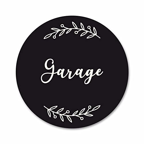 Plaque de Porte Garage Autocollante PVC Gravé Noir Blanc Ronde. Décoration de Porte personnalisée,