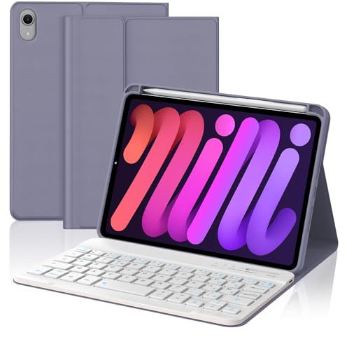 WAVATA Clavier pour iPad Mini 7 8.3'' 2024 (A17Pro), Étui Clavier pour iPad Mini 6 2021 Magnétique Amovible Bluetooth Français AZERTY Layout, Violet