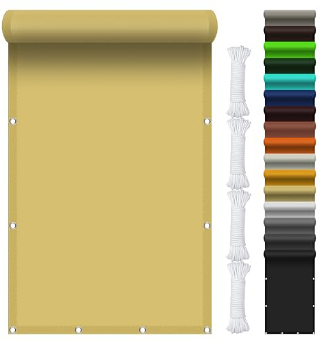 Sonnensegel Sonnenschutz Baldachin 350 x 400 cm 99% Schattentuch mit Ösen Wasserdicht Sonnenschutz Schutzplane Vielen Größen mit Spannseilen für Terrasse Camping, Sandgelb