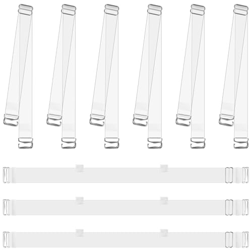 JIYIN 3 Pairs Clear Bra Straps with 3 Pcs Clear Non-Slip Back Straps, Transparent Shoulder with Bras Strap Holder Back for Strapless Bras Adjustable Non-Slip Invisible Bra Strap for Women
