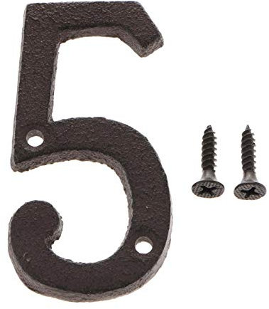 BTWYU Numeri civici, Lettere da Parete Numero civico Antico, Numero civico for Porta, targhe adesive in Ferro battuto Fuso, Nero, Ampia Applicazione(Number 5)