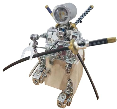 WYFTOY Steampunk Robot Lampe de Table en Acier Brillant Modèle Samouraï 3D Métal DIY Ornement pour Chambre, Bureau, Table de Chevet, Bar ou Magasin, Cadeau pour Pragmatistes