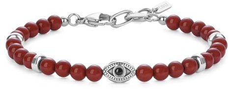 COAI Lyckoamulett turkiskt öga och naturstenspärlor, herrarmband, hård sten onda ögat armband, 19+3cm, Sten, Jasper