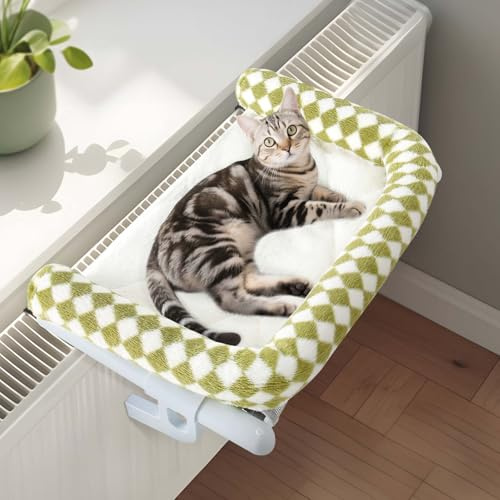 GUUSII HOME Cat Hammock Window Perch Seat Kitten Hanging Bed Windowsill for Indoor Large Pet Shelf Sturdy Kitty Lounger Washable Cushion Easy to Assemble No Drilling Hold 18kg 63 * 38cm(Green, L)