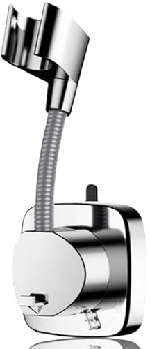 Shower Head Holder Removable No-Punch Suction Cup - 360° Adjustable Shower Riser Rail, Bathroom/Pool/Balcony Use Silver Square Model，Chrome