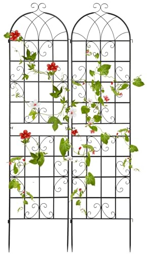 GOPLUS Juego de 2/4 Espalderas de Jardín para Plantas Trepadoras, Espaldera para Plantas 1.8M/2.2M Metal Galvanizado, Espaldera Decorativa para Plantas, Hortalizas, Flore (Negro,Alt. 220 cm)