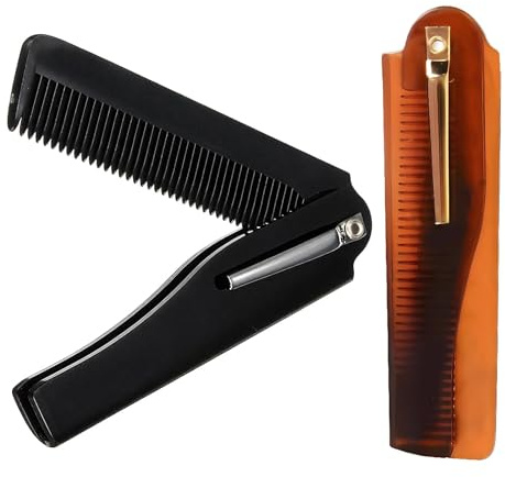 Lot de 2 peignes pliants - Peigne à barbe pliable - Mini peigne pliable pour homme - Peigne de poche pliable - Peigne à cheveux pour père, coiffeur, femme, barbier, tous types de cheveux