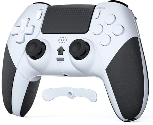 LATEC Mando para PS4, Mando Inalámbrico PS4 con Bluetooth, 2 Botones de Programación Macro, 6-Axis Sensor Giroscópico, Doble Vibración, Panel Táctil, Blanco