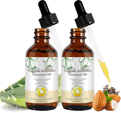 Cyperus Rotundus Oil, 2PCS Natural Cyperus Rotundus Oil for Hair Removal, Reducing Body Hairs Growth, Smooth Skin & Hair Removal, Shrink Pores Soothing & Gentle Suitable for All Skin Types