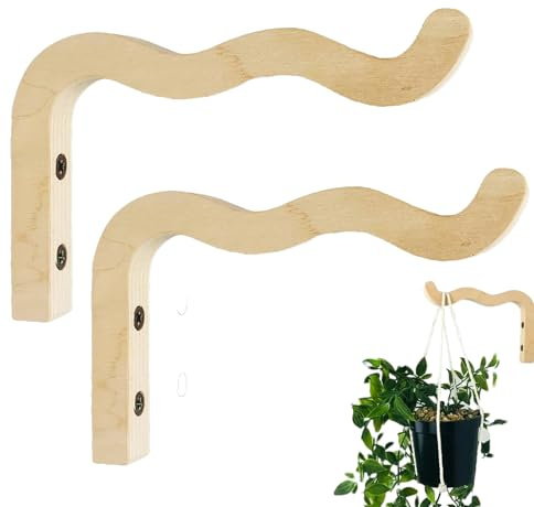 Gancho colgante para plantas, 2 soportes de madera para plantas, ganchos para plantas en interiores, ganchos para colgar en la pared, soportes de pared para macetas, campanillas de viento, cestas de