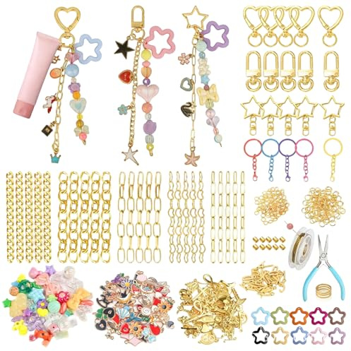 VELAJA 354 Stück DIY Schlüsselanhänger Bastelset, Komplettes Charms Set mit Schmuckzange für Schlüsselanhänger Selber Machen, Schmuckherstellung und Kreativ Basteln