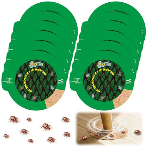 Mysora 12 trappole per cimici da letto e intercettore, discrete color rovere classico, bloccano l'accesso delle cimici ai letti/futon/divani, per pavimenti duri, nuova versione aggiornata più facile