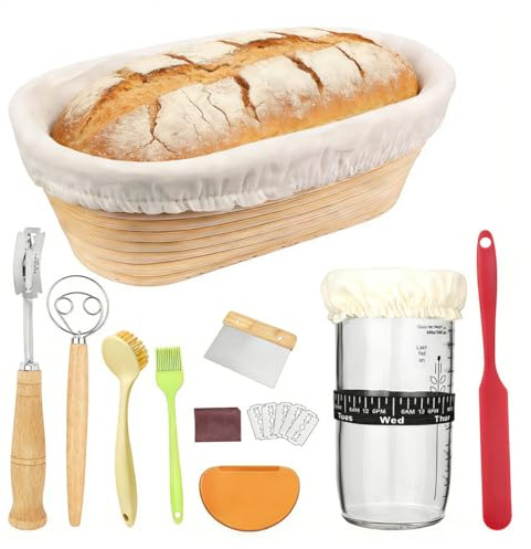 Bread Proofing Basket Set, 16Pcs Sourdough Starter Kit, Ellipse Sourdough Bread Making Kit Suitable for Family Restaurant Kitchen Breads Making