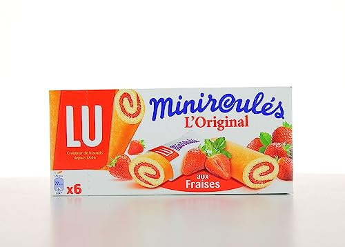 LU - Gâteaux Fourrés À La Fraise Le Mini Roulé Lulu, Boîte De 6 Sachets, 150 g - Lot De 4