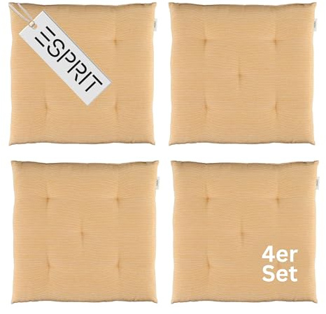 Esprit - Set di 4 cuscini per sedia, 40 x 40 cm, colore giallo, comodi cuscini per sedia da pranzo e cucina, lavabili fino a 30 °C, Öko-Tex – Cuscino per mobili da giardino, imbottitura per seduta