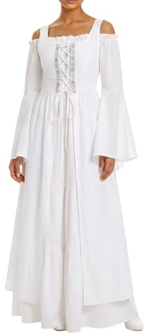 Generisk medeltida korsettklänning med fyrkantig urringning snörning – cosplay, Vit, L
