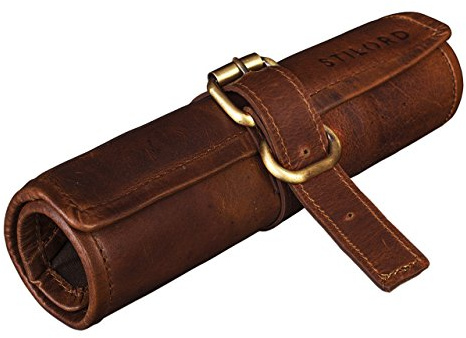 STILORD Felix Stifteetui Leder Vintage groß Federmäppchen Lederetui rund Federmappe Schlamperrolle Federtasche Tasche Echtleder Farbe:schwarz