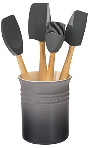 Le Creuset Silicone Craft Series Utensil Set with Stoneware Crock, 5 pc., Oyster