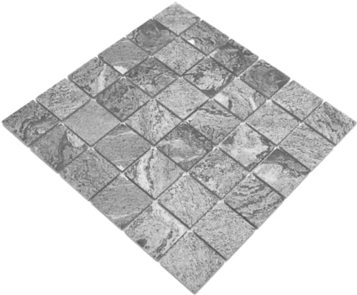 Mosaik Fliese Keramik Steinoptik Struktur grau für BODEN WAND BAD WC DUSCHE KÜCHE FLIESENSPIEGEL, Mattengröße: 298x298 = 0,09 qm, Steingröße: 48x48x6 mm - 1 Matte