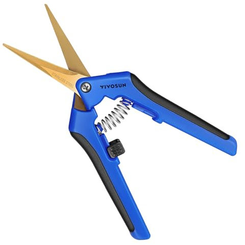 VIVOSUN Gartenschere 16,5cm Ernteschere mit Gebogenen Titanbeschichteten Klingen, Feststellgriff, Pflanzenschere für Blumen Rosen Früchte Pflanzen Garten, Blau