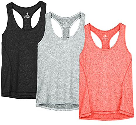 icyzone Camiseta de Tirantes Fitness Deportiva Mujer, Pack de 3