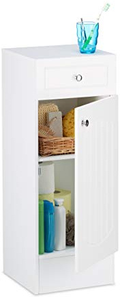 Relaxdays Mobile Bagno in MDF, Armadietto con Cassetto, Design a Lamella, con un’Anta, HLP: 80 x 30,5 x 30,5 cm, bianco