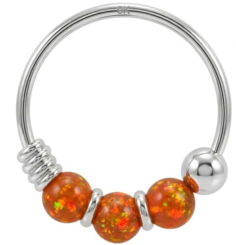 Monster Piercing Joya Piercing en la Nariz con Anillo de Oro Blanco sólido de 9 Quilates con Triple Calibre Naranja opalino 22