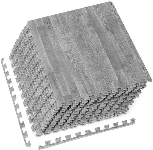 Interlocking Large Grey wooden Floor Mat Garage Exercise Play Yoga Gym Gymnastic Home Office Mat (Grey, 48 Mats 192 square feet)