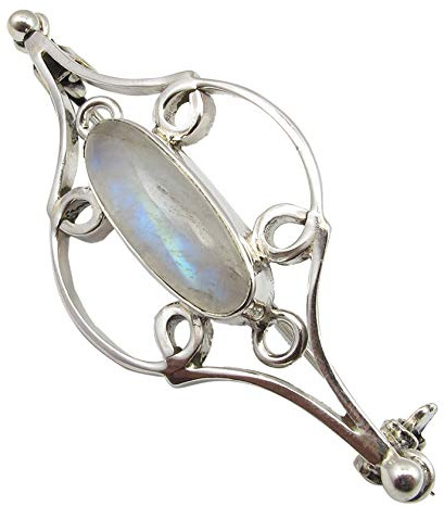 SilverStarJewel 925 Solid Silber Regenbogen Mondstein Brosche 5,1 cm Herren Edelsteinschmuck