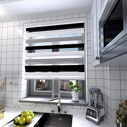 interGo Doppelrollo Klemmfix Ohne Bohren, B140cm x H150cm Duo Rollo mit Aluminium Kassette, Seitenzugrollo Easyfix für Fenster & Türen - Mixed