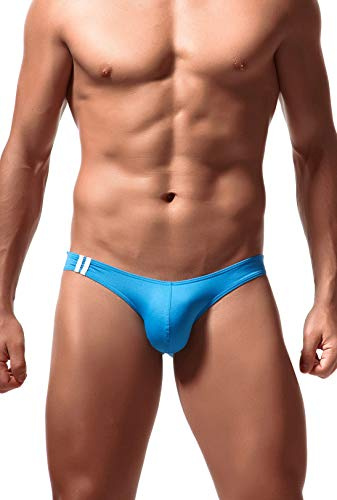 Newsywell Hombre Licra Elastica Cintura Baja Mini Invisible Convexo Talle Bajo Baño Basic Bikini Slip Bragas Ropa Interior Azul Large