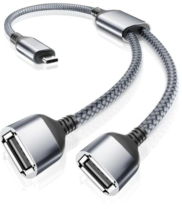 RUXELY USB C Stecker zu Dual USB Buchse Kabel Adapter 0.3M,Thunderbolt 3 to Doppel Typ A 2.0 OTG Lade Splitter,Port Extender Power Verteiler Für iPhone 16 16e 15,iPad Air 5,Samsung Galaxy S25 S24 S23