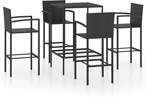 vidaXL Gartenbar Set 5-TLG. Theke Bar Tresen Gartentheke Bartisch Stehtisch Barhocker Barstuhl Gartenset Gartenmöbel Sitzgruppe Poly Rattan Schwarz