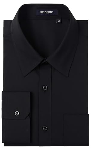 HISDERN Camicia Uomo Maniche Lunghe Camicie Regolare Fit Casual Uomo Camicie Nero S