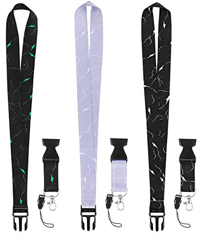 Cobee Ausweis Schlüsselbänder mit Schnellverschluss Schnalle, 3 Schlüsselbänder für Damen, strapazierfähig, schwarzes Schlüsselband mit drehbarem Karabinerverschluss Hals Marmor Lanyards