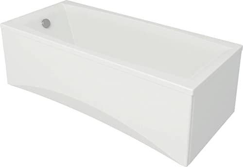 ECOLAM® Badewanne Wanne Rechteckbadewanne Modern Design Acryl weiß Virgo 170x75 cm + Schürze + Ablaufgarnitur Ab- und Überlauf Automatik Füße Silikon Komplett-Set