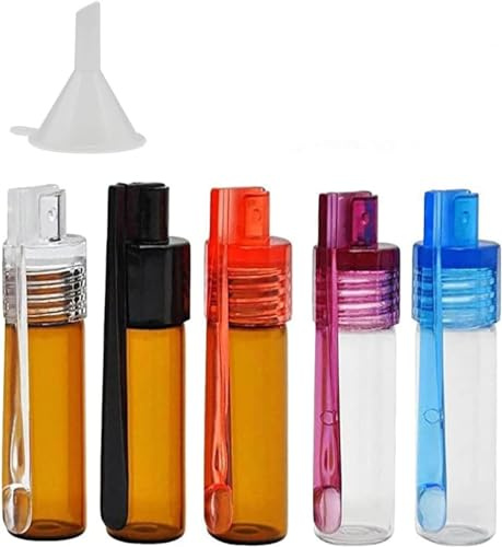 Goledwedy 51 mm Gewürzpulver Werkzeug mit Löffel Bullet Glas kleine Aufbewahrungsflasche mit Mikrotrichter, Glasvile mit Löffel für Outdoor, Camping, Reisen(5 Stück)