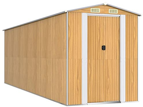 Chusui Geräteschuppen, Gerätehaus, Fahrradgarage, Gartenhütte, Fahrradunterstand, Gartenhäuschen, Garten Hütte, Fahrrad Unterstand, Hellbraun 192x606x223 cm Verzinkter Stahl