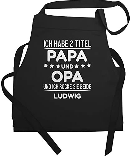 Schürze - zum Vatertag - Ich habe zwei Titel - Papa und Opa - mit Name - 60x87 - Schwarz - vater opas grillschürze personalisiertes vatertagsgeschenk personalisierte grill väter 2 dad