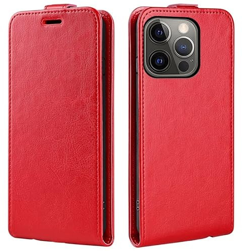 PODSI Luxus Vertikal Auf und Ab Flip Leder Handyhülle for iPhone 14 13 12 11 Pro Max X XR XS Max 7 8 Plus SE 2020 Schutz Weich Rückendeckel (Color : Red, Size : for iPhone 12 Pro)
