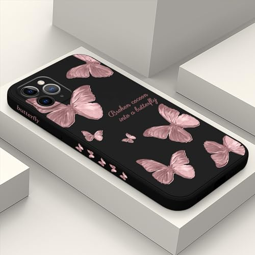 LEECG für iPhone 11 Pro Max Hülle Seite kreatives Design Drucke Schlanke Weiche Schützende Handyhülle iPhone 11 Pro Max 6,5 Zoll-Schmetterling Schwarz