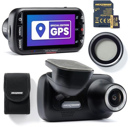 Nextbase 222G GPS Car Dash Cam - 1080p/30fps HD 140° Recording Car Camera Dash Cam with Intelligent Parking, Loop Recording, G-Sensor - Includes GPS Mount, Polarising Filter, 32GB SD Card, Carry Case